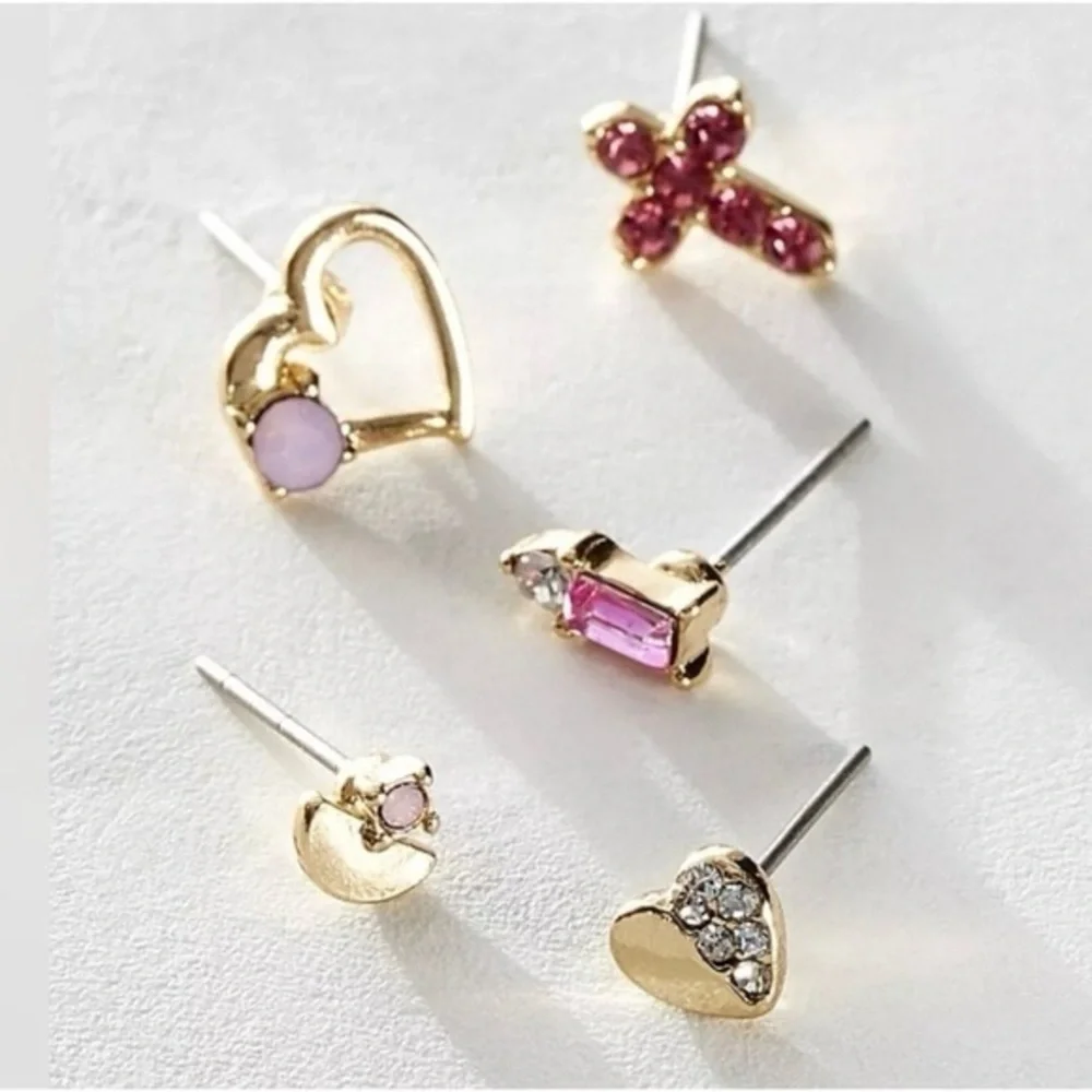 NWT Free People Velvet Rosette Stud Earring Pack & Brooch - Black, Blue, Pink - Picture 10 of 10